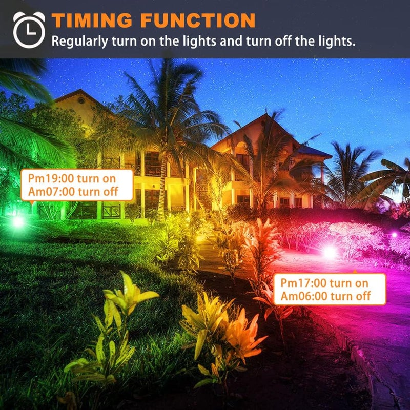 MELPO ضوء الفيضانات LED بقوة 500 واط مكافئ، أضواء خارجية ملونة RGBW مع جهاز تحكم عن بعد، 50 واط، 5000 مل 2700 ك، 120 لون، توقيت، قابل للتعتيم، أوضاع مخصصة، إضاءة المناظر الطبيعية (4 عبوات) - Image 4